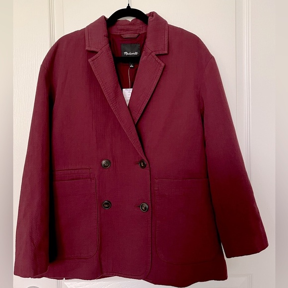 NWT Madewell Hayfield Double-Breasted Blazer Vintage Mulberry Size M - Picture 5 of 8